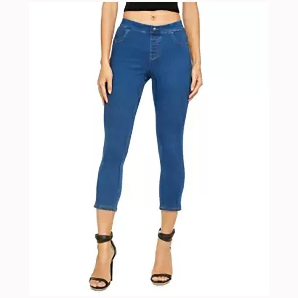 HUE Women's Blue Cropped Skinny Capris